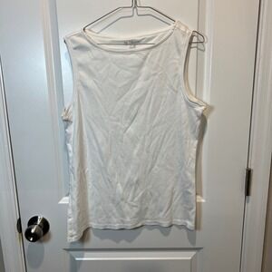 Chicos White Cotton Tank Top Size 2 Sleeveless Boat Neck Everyday Basic